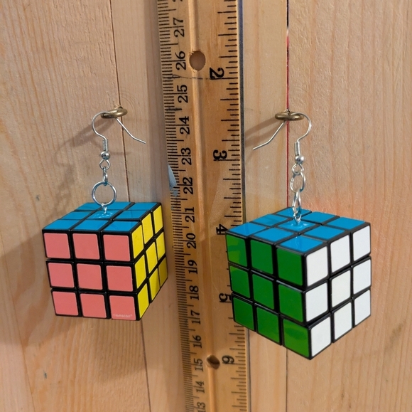 Rubicks Colorful Cube Earrings - Picture 1 of 5